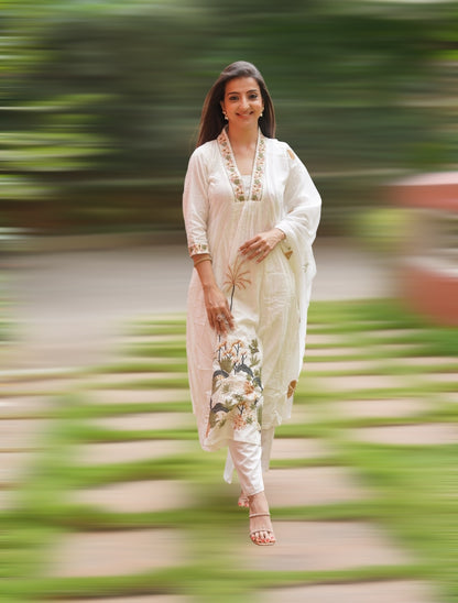 Off White Embroidered Anarkali Suit Set with Dupatta | PARRII
