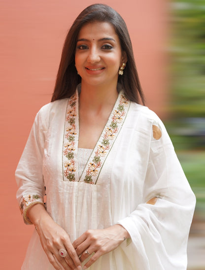 Off White Embroidered Anarkali Suit Set with Dupatta | PARRII