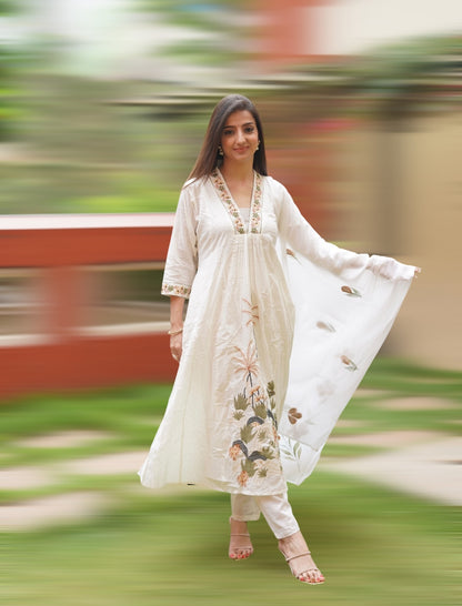 Off White Embroidered Anarkali Suit Set with Dupatta | PARRII