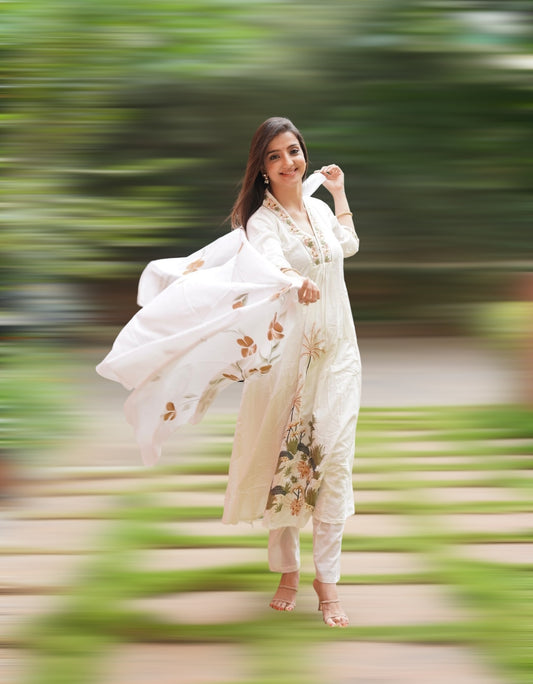 Off White Embroidered Anarkali Suit Set with Dupatta | PARRII