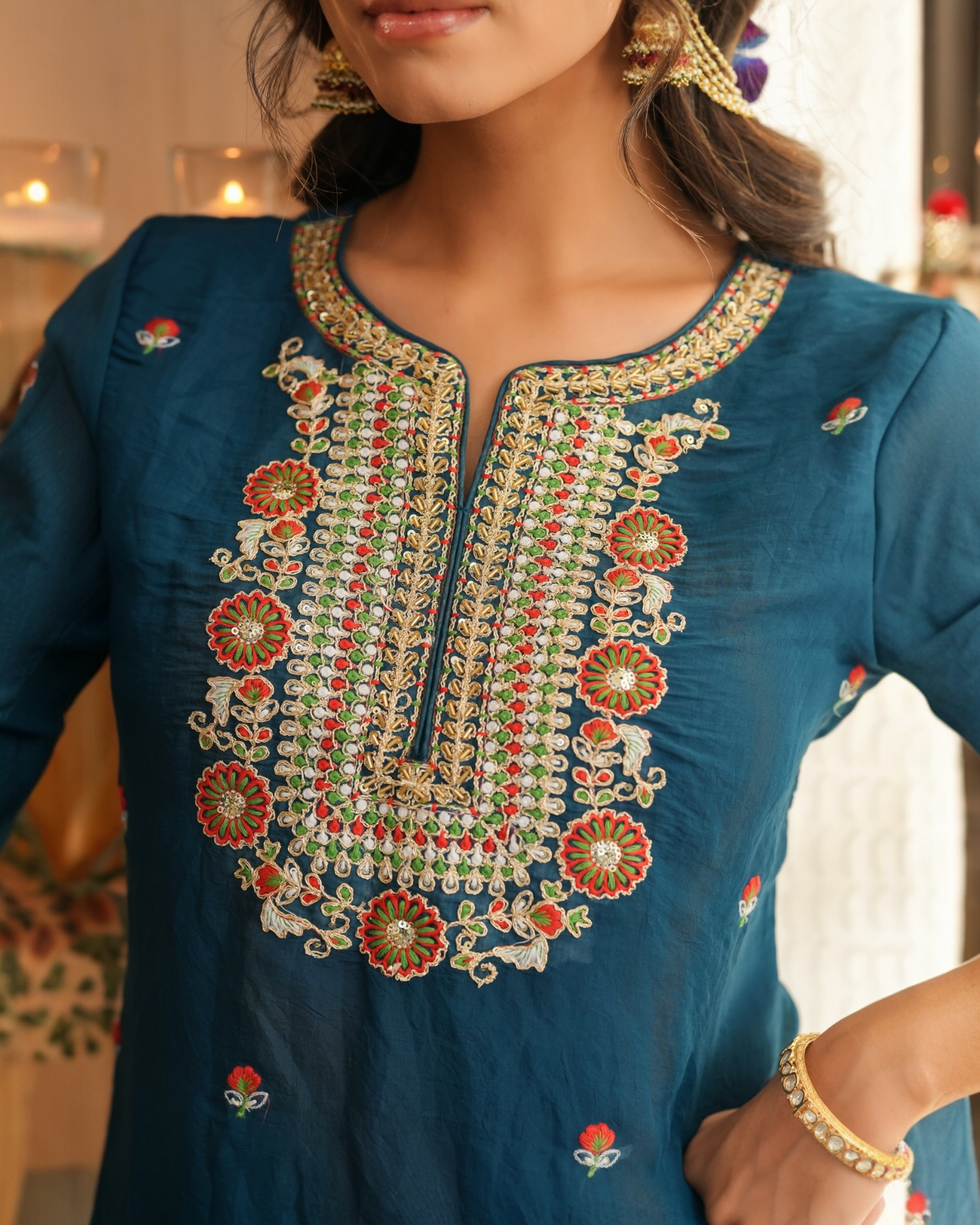 Designer Hand Embroidered Suit -Teal