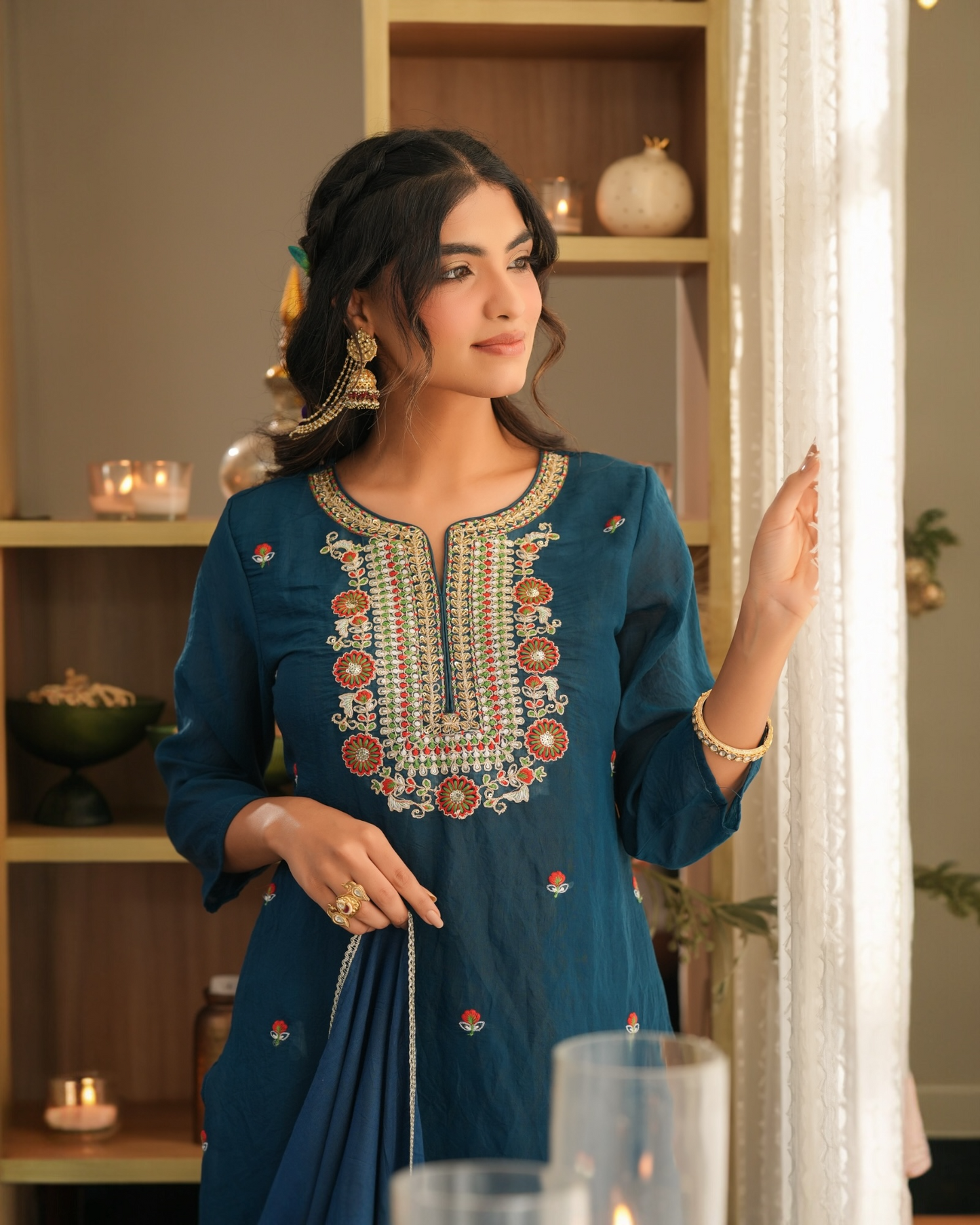 Designer Hand Embroidered Suit -Teal
