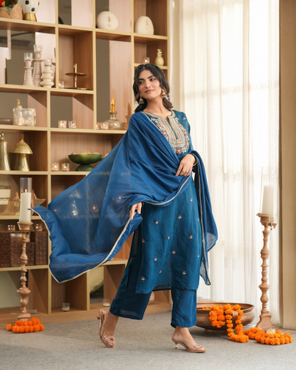 Designer Hand Embroidered Suit -Teal