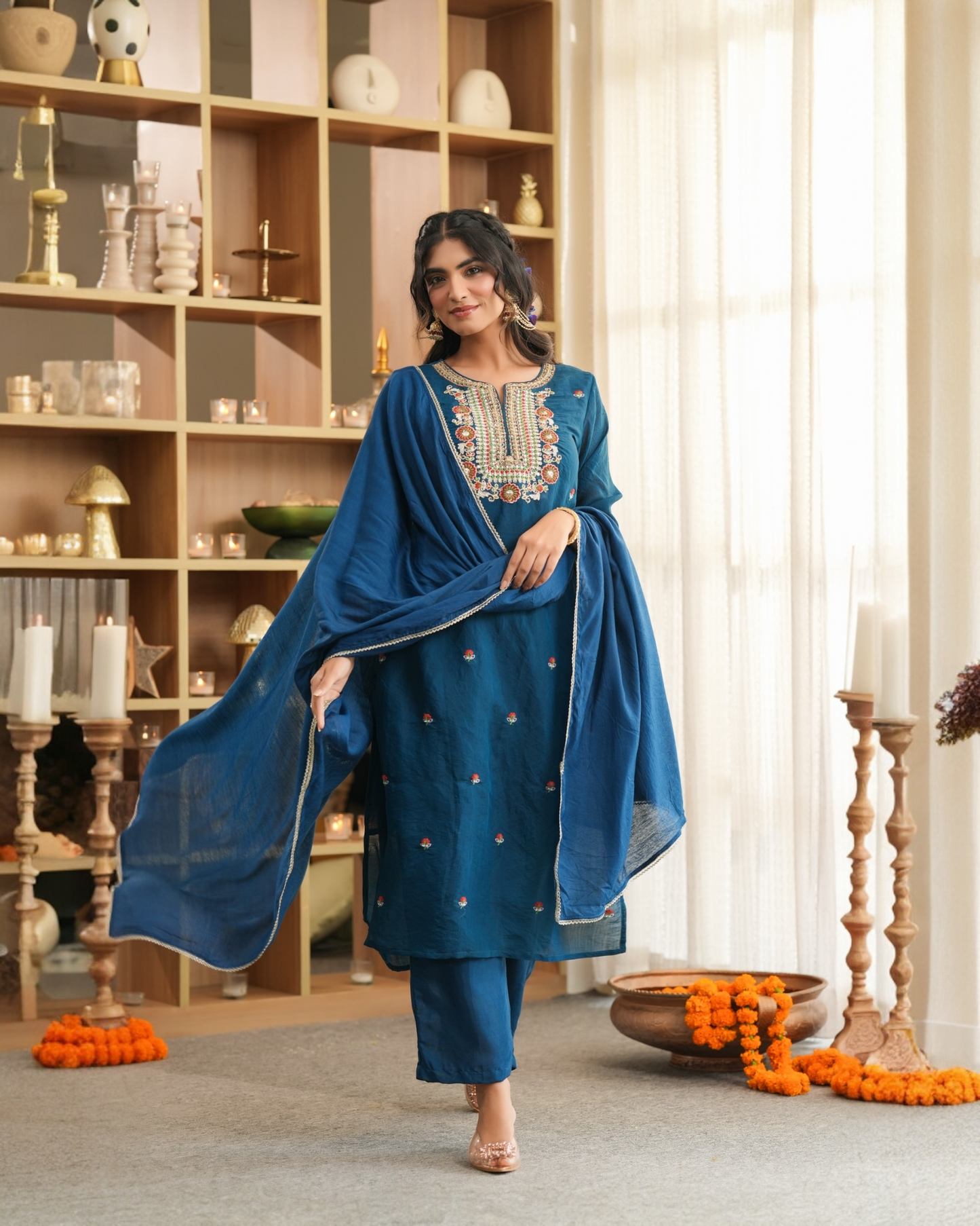 Designer Hand Embroidered Suit -Teal