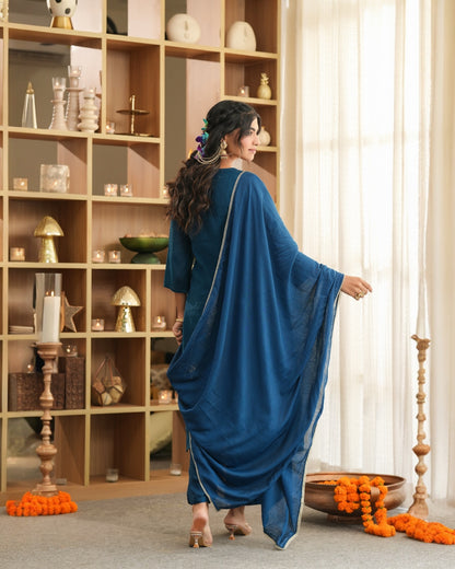 Designer Hand Embroidered Suit -Teal