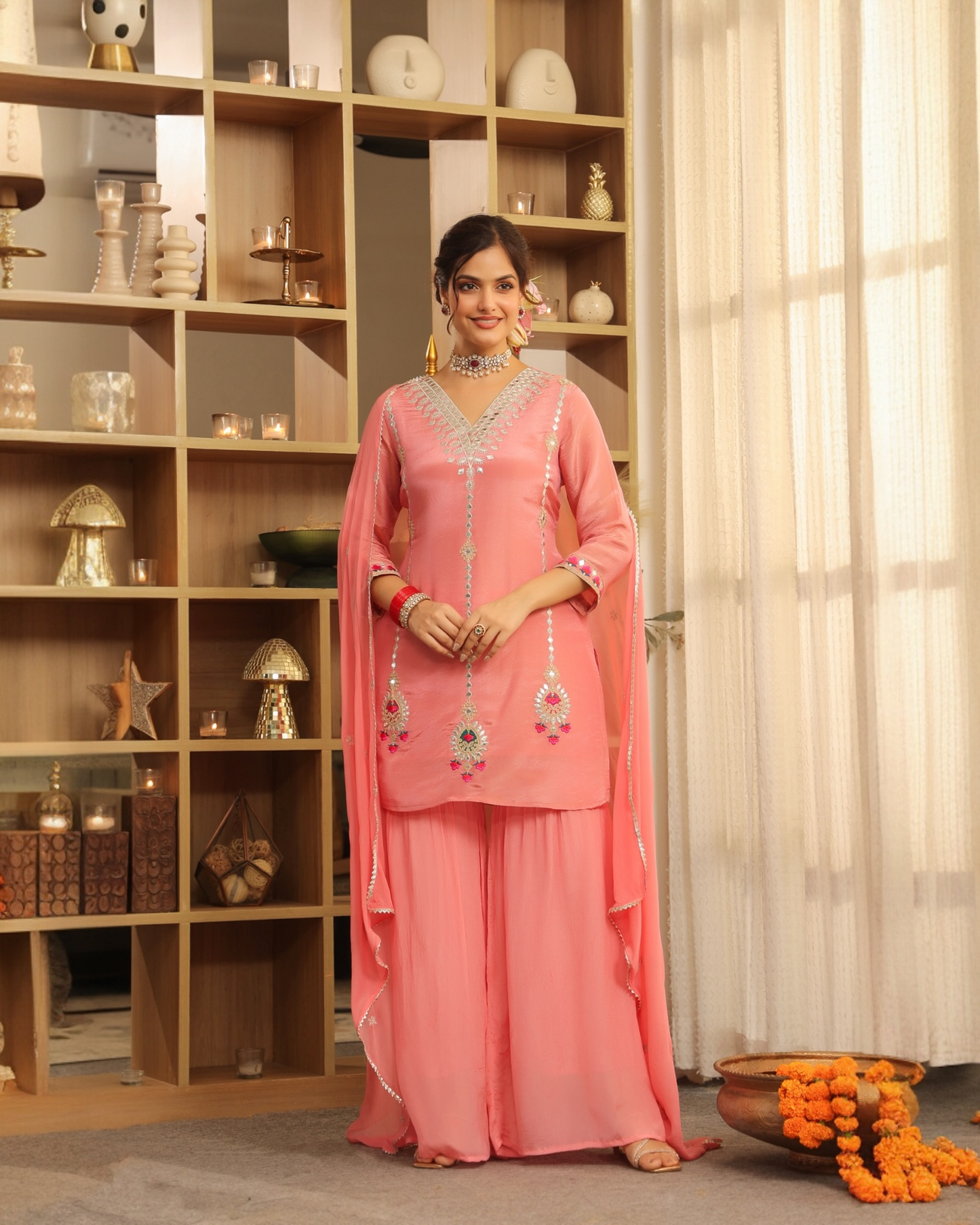 Gulabi Noor Embroidered Kurta Palazzo Set