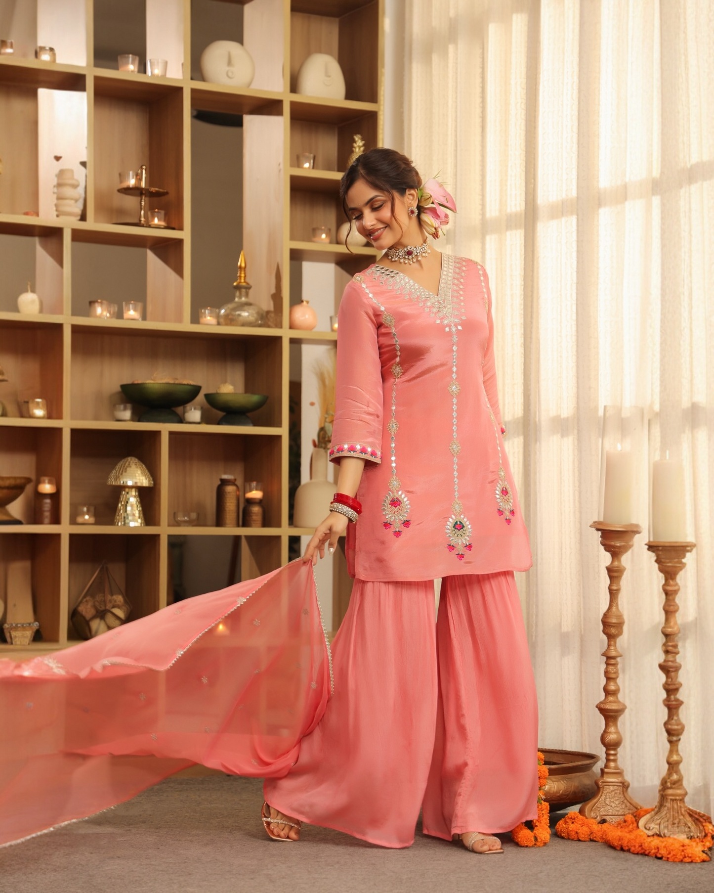 Gulabi Noor Embroidered Kurta Palazzo Set
