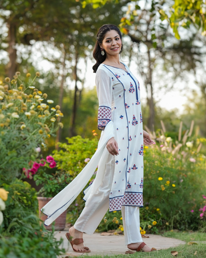 White Breeze Blues Embroidered Kurta Set for Women – Parrii