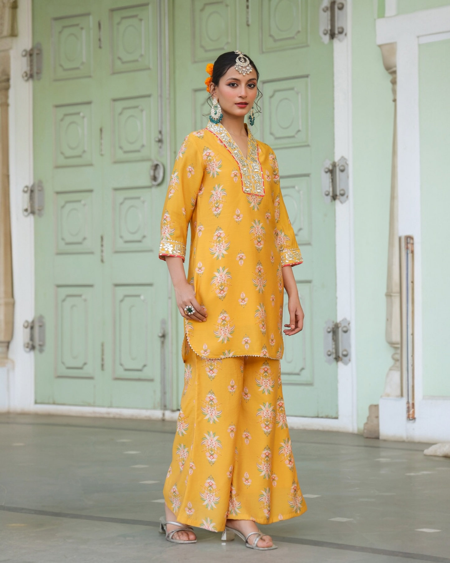 Peela Saaz Yellow Printed Cord Set for Women – Parrii