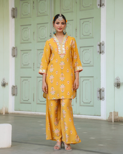 Peela Saaz Yellow Printed Cord Set for Women – Parrii