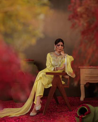 Gotta Work Chandani Anarkali Set in Lemon Yellow | Gotta Work