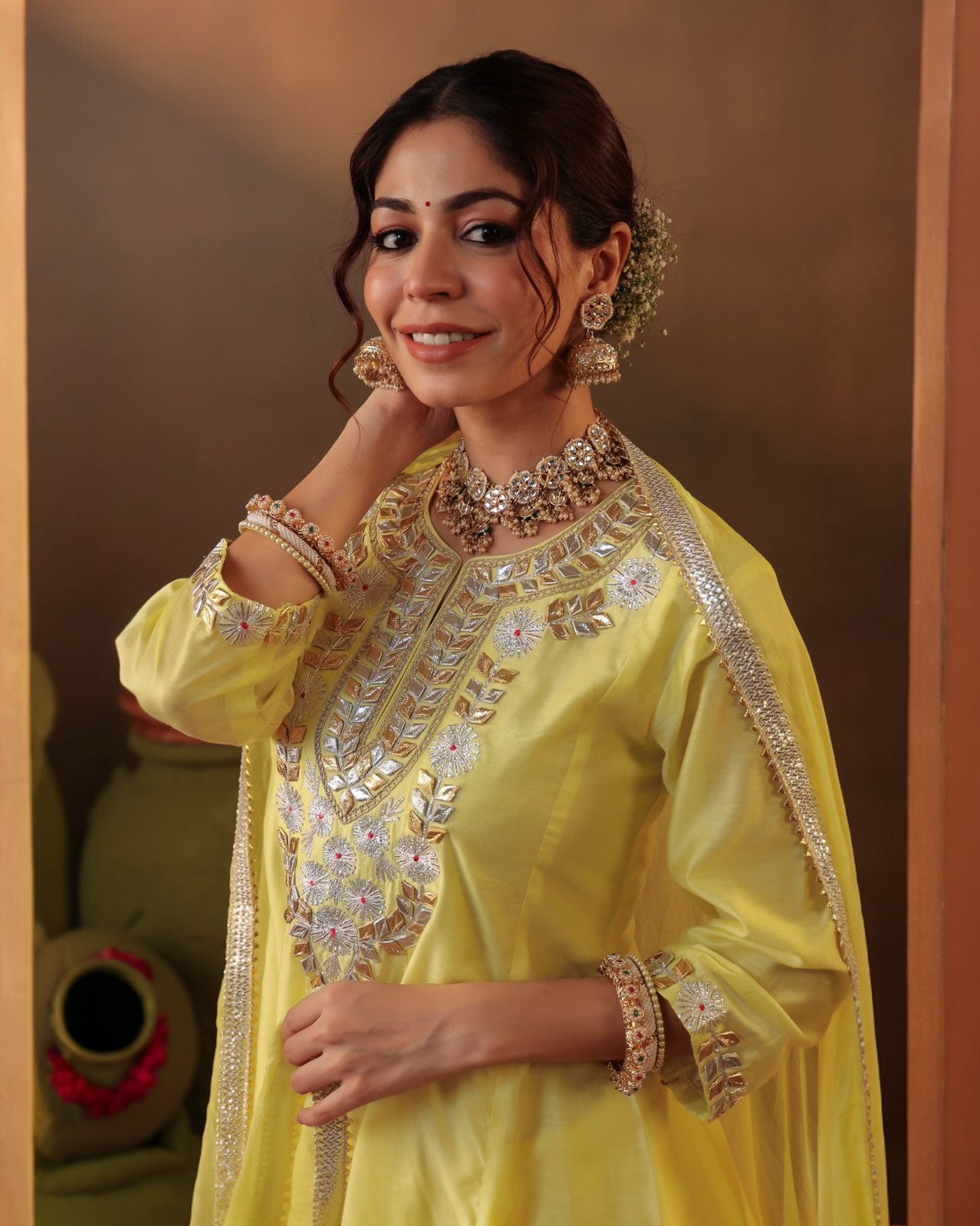 Gotta Work Chandani Anarkali Set in Lemon Yellow | Gotta Work