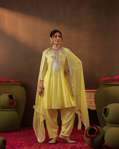Gotta Work Chandani Anarkali Set in Lemon Yellow | Gotta Work