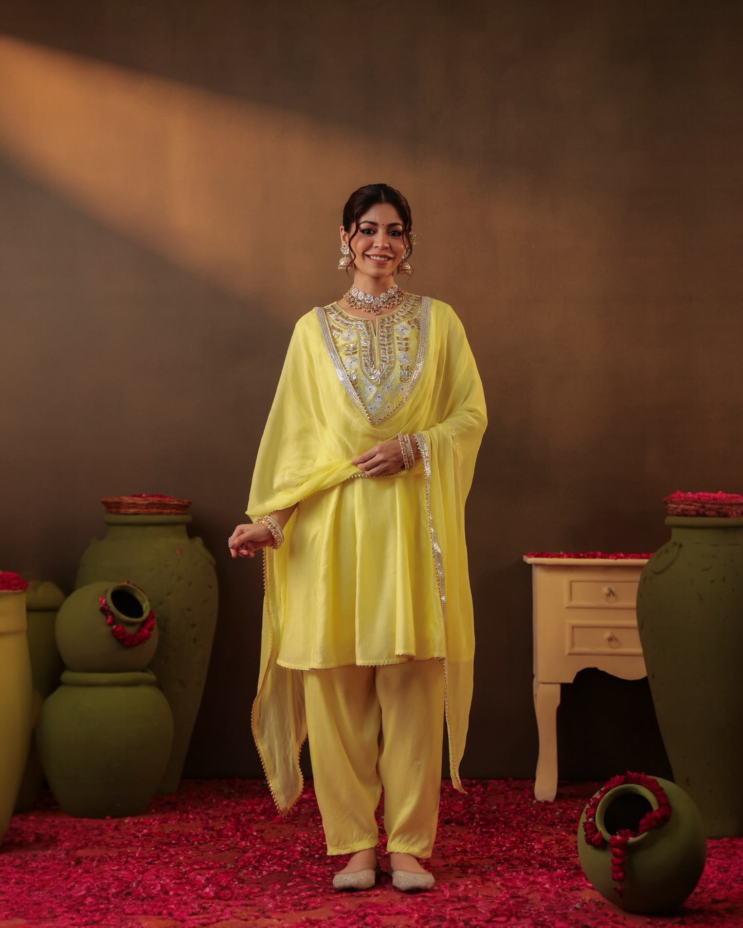 Gotta Work Chandani Anarkali Set in Lemon Yellow | Gotta Work