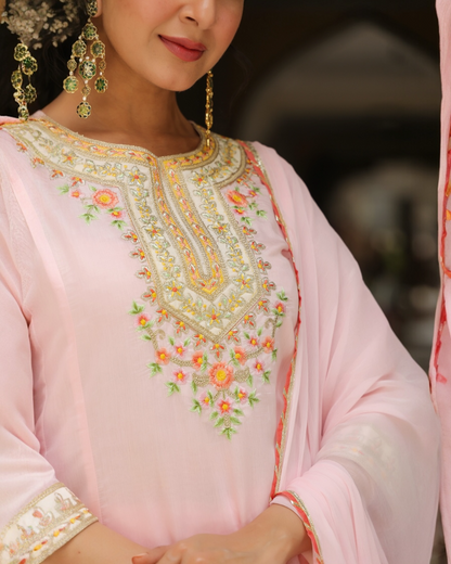 Rose Pink Anarkali Suit Set with Floral Embroidery & Dupatta – Parrii