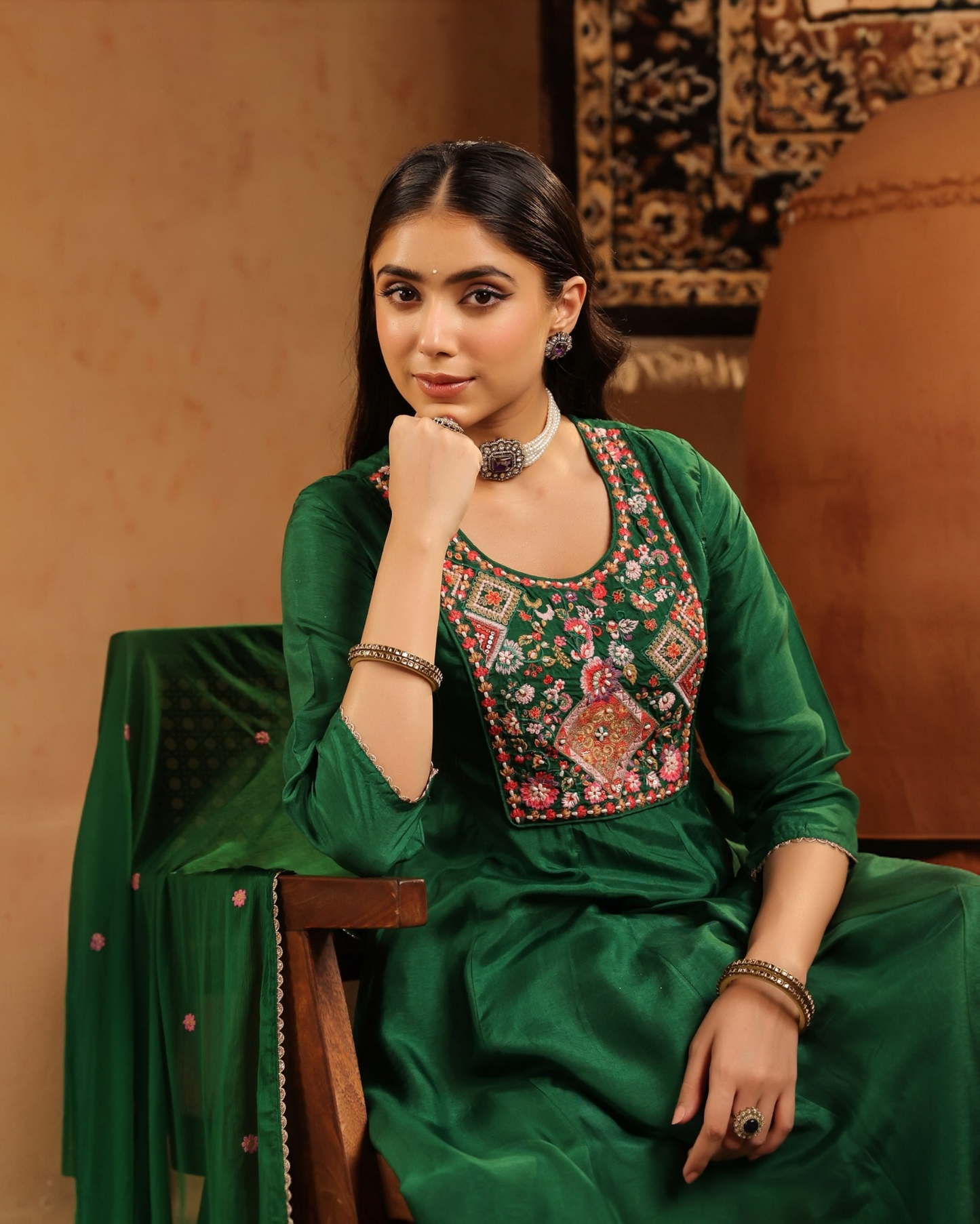 Zara Sa Hara Green Embroidered Anarkali Set with Dupatta – Parrii