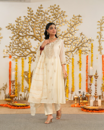 Ivory Elegance Anarkali Suit for Festive Wear | Parrii