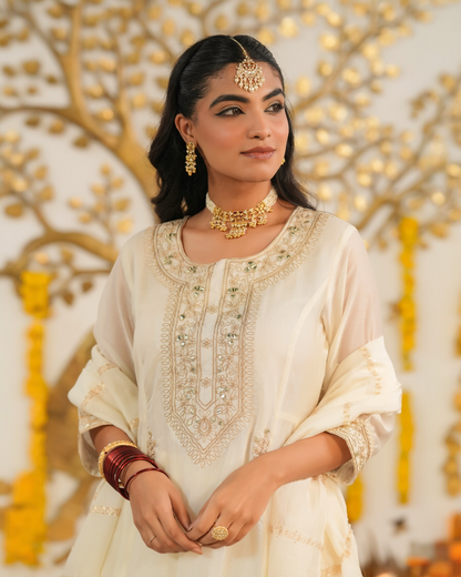 Ivory Elegance Anarkali Suit for Festive Wear | Parrii