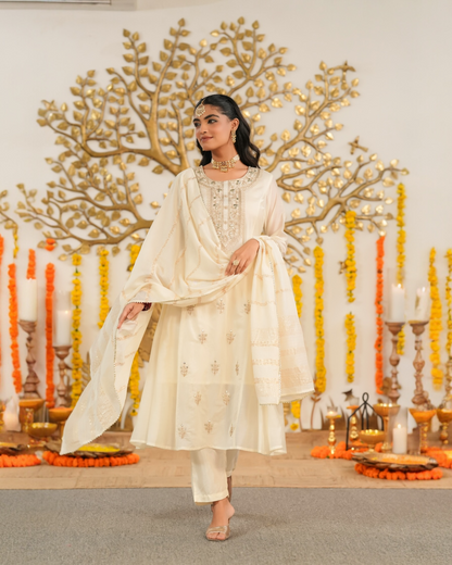 Ivory Elegance Anarkali Suit for Festive Wear | Parrii