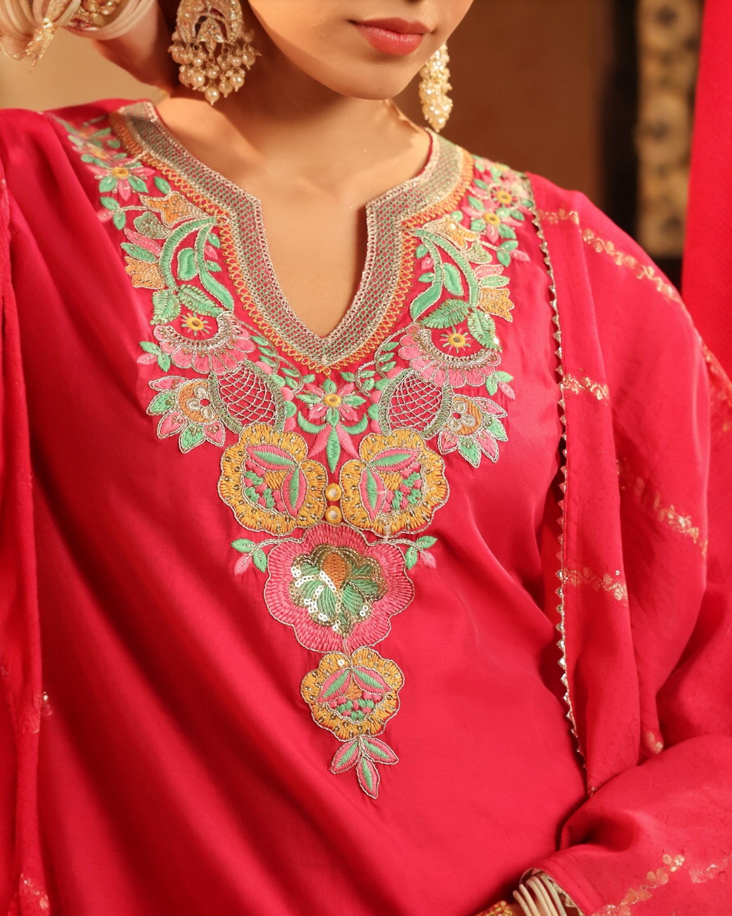 Roshan- gulabi Fuchsia Pink Embroidered Salwar Suit with Dupatta | Festive Wear Set