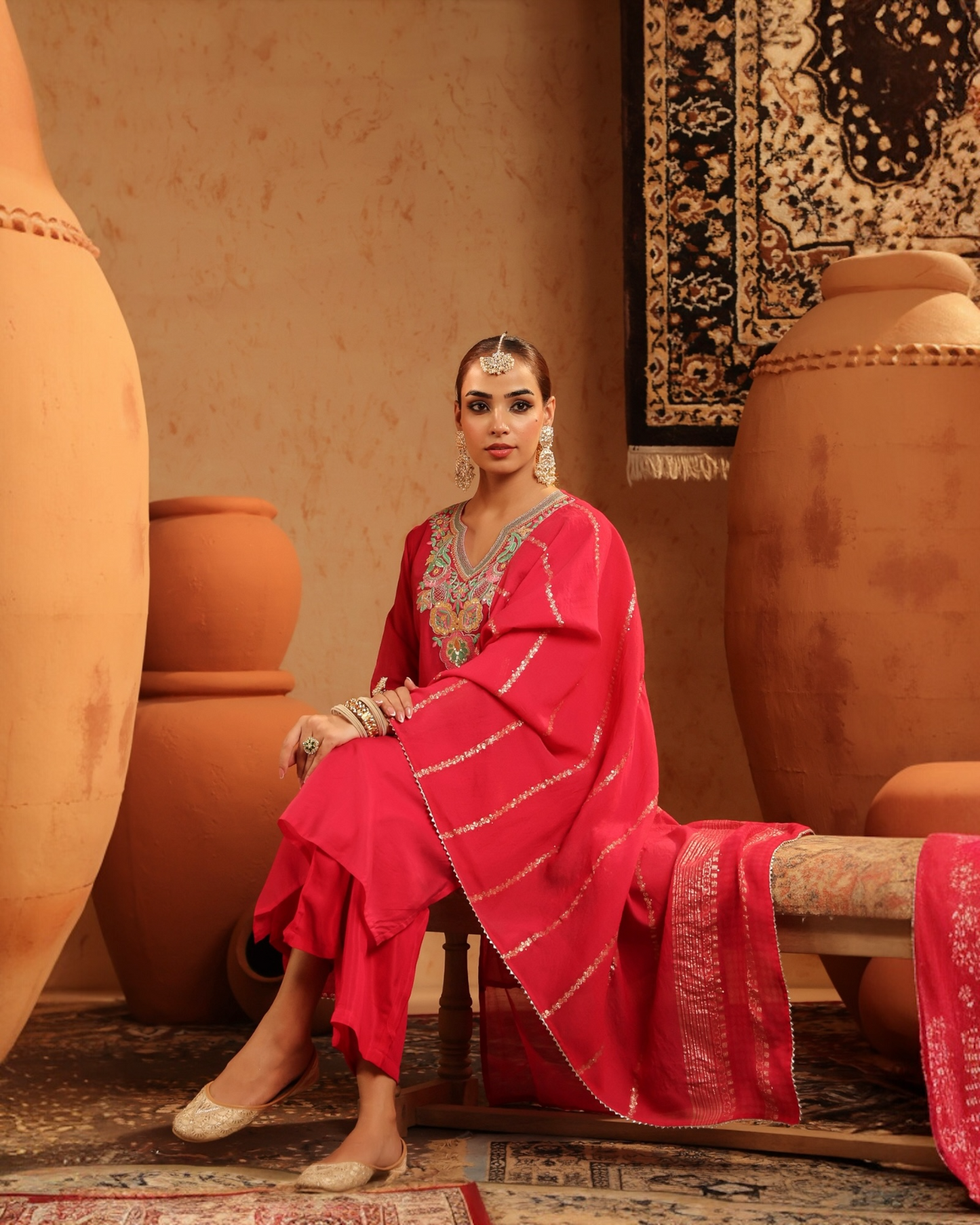 Roshan- gulabi Fuchsia Pink Embroidered Salwar Suit with Dupatta | Festive Wear Set