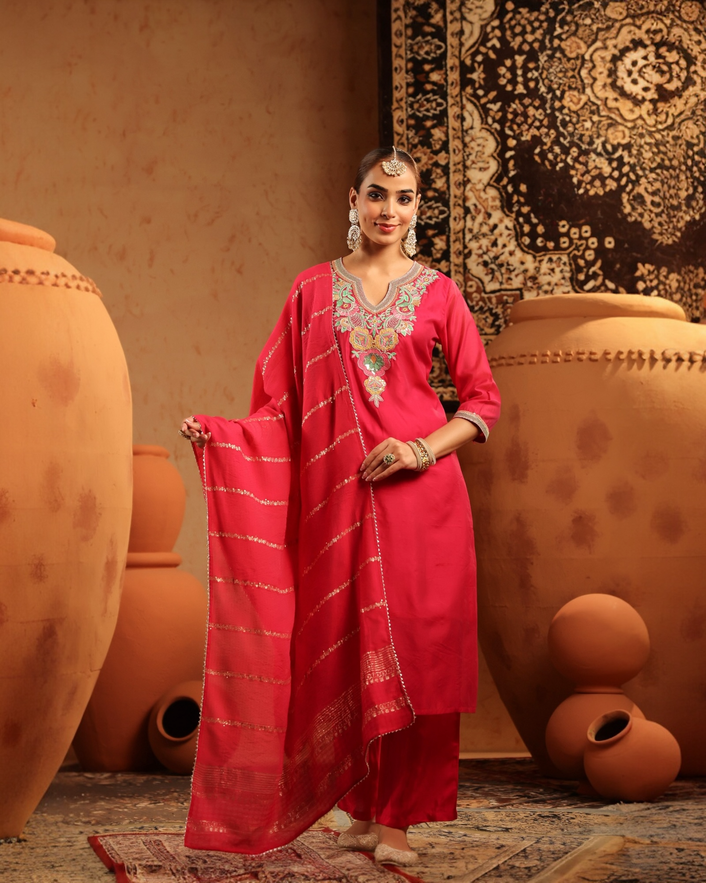 Roshan- gulabi Fuchsia Pink Embroidered Salwar Suit with Dupatta | Festive Wear Set